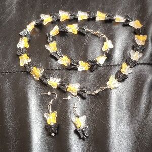 Butterfly Necklace and Earring Set - Black and Yellow